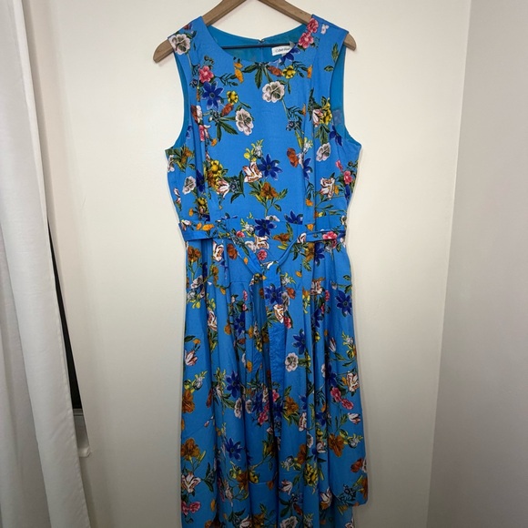 Calvin Klein Dresses & Skirts - Calvin Klein Blue Floral Midi Dress Sleeveless Women's Size 16W Beach Resort